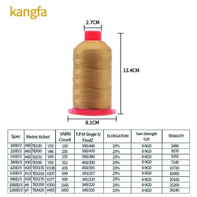 250 g/κωνικό Tex70 Μεσαίου βαρέος βάρους συνδεδεμένο νάιλον νήμα για ράψιμο καμβά